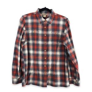 Duluth Trading Co Women's Medium Red White Blue Cotton Plaid Flannel Button Down
